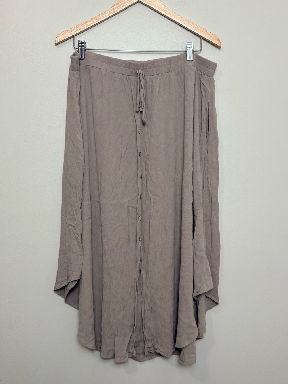 Final Touch Button-Front Maxi Skirt in Taupe size 3X